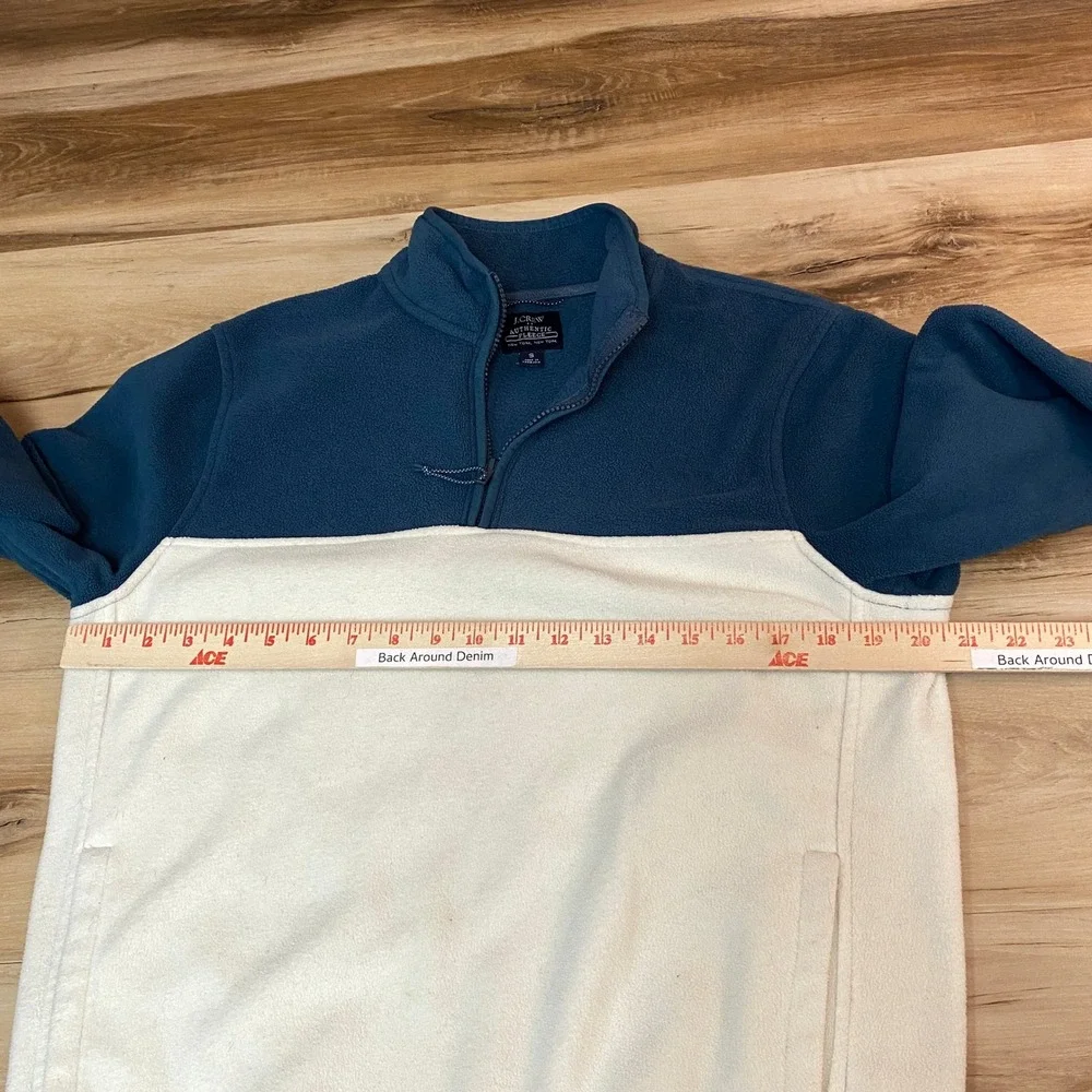 J.‎ Crew Mens Authentic Fleece Quarter Zip Pullover Colorblock Blue White Small